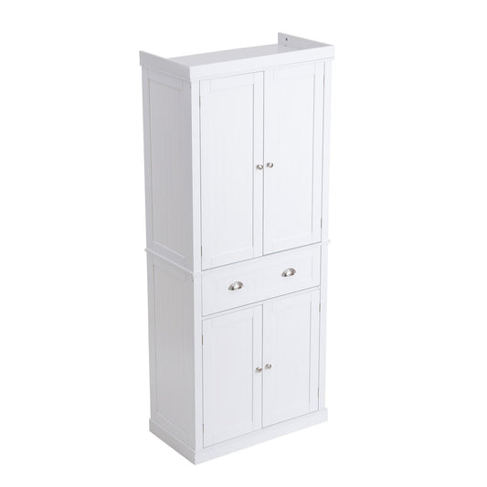 VEVOR  Kitchen Pantry Storage Cabinet, Freestanding Utility Cabinets With Doors, Drawer And 3 Adjustable Shelves, Tall Food Buffet Pantries For Kitchen, Living Room, Dinning Room, Laundry, White