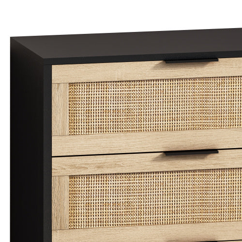 US Local Drawers Rattan Storage Cabinet Rattan Drawer,for Bedroom,Living Room,Black