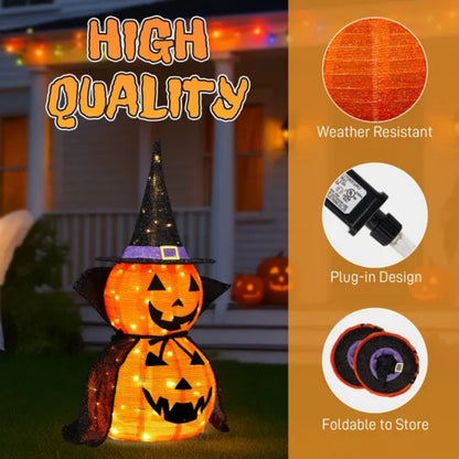 US Local 2 Packs 3FT Halloween Collapsible Lighted Pumpkin Decoration, 176 LED Pop-Up Pumpkin Lamp With Cape, Plug In Halloween Jack-O-Lantern With Metal Stand For Indoor Outdoor Garden Patio Party Decor