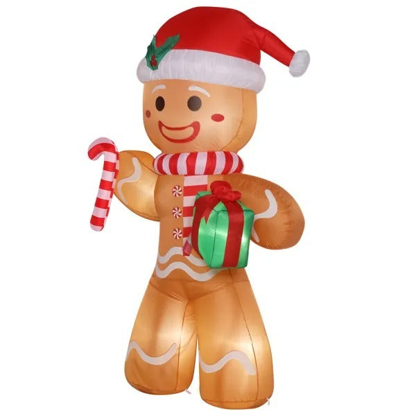 8ft 15W 5 LED Lights Gingerbread Man Holding Gift Garden Gingerbread Man Christmas Decoration