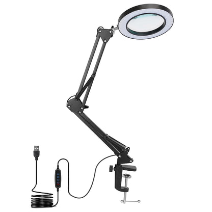 US Local 1Pack 2 In 1 LED Magnifier Desk Lamp 8x Magnifying Glass With Light Swing Arm Desk Table Light USB Reading Lamp With Clamp Stand 10 Brightness 3 Modes