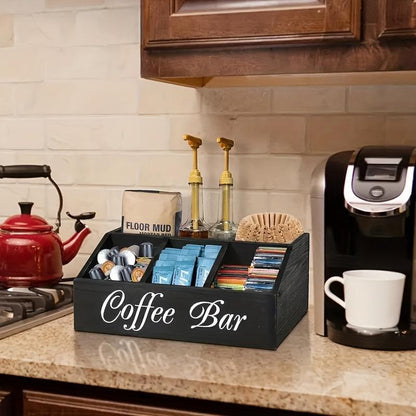 US Local 1 Piece Classic Wooden Coffee Bar Storage Box Multi-compartment Coffee Accessories Condiments Coffee Capsule Storage Shelf Basket