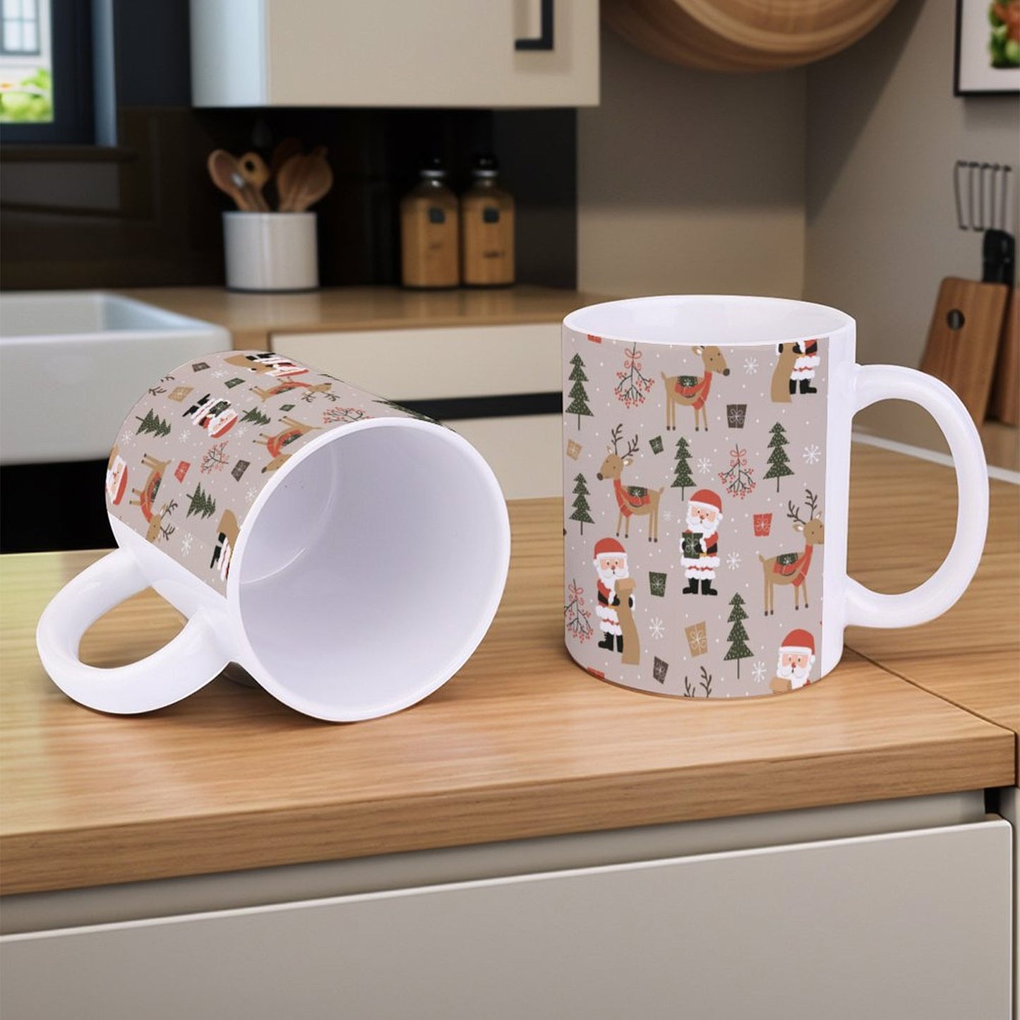 POD US Local White mug with full print, Brown, Christmas, Santa Claus 0019