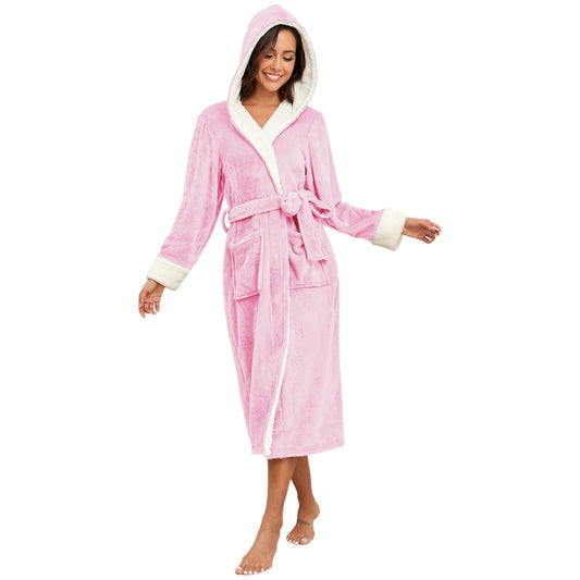 US Local RONGTAI Ladies Long Fleece Bathrobe