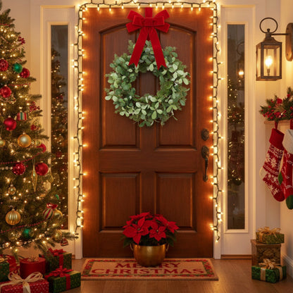 US Local Christmas Cedar Wreath Full Luxe Greenery Holiday Door Festive Pinecone & Berry Accent FBA Shipment