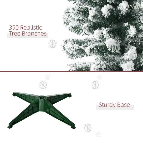 CA Local 6 ft Tall Pencil Artificial Christmas Tree, Holiday Decor With Snow Flocked Branches, Green
