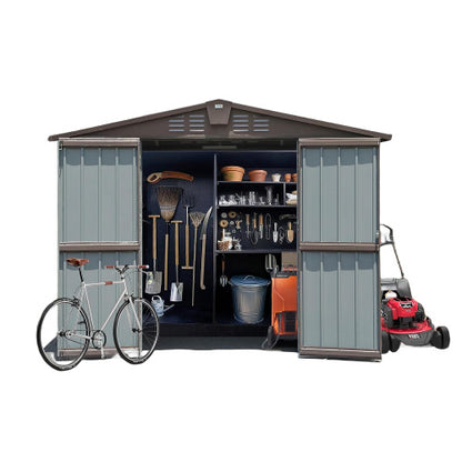US Local Outdoor Storage Shed 8.2' X 6.2', Metal Steel Utility Tool Shed Storage House With Double Lockable Doors &Air Vents For Backyard Patio Garden Lawn Brown