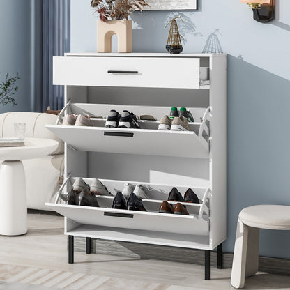 US Local Modern Shoe Cabinet With Drawers & Metal Legs, Freestanding Storage Organizer