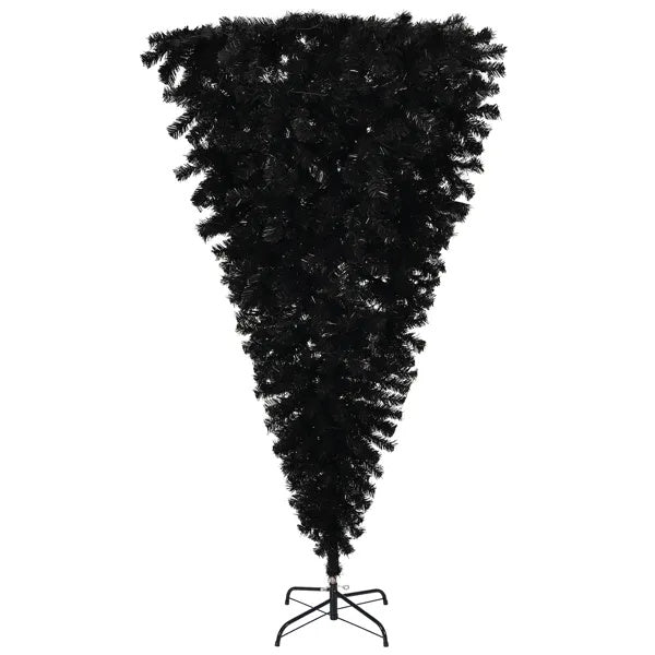 6 FT Pre-lit Upside Down Artificial Christmas Tree, Black Halloween Tree With 250 Purple Lights And Pumpkin & Skull Ornaments
