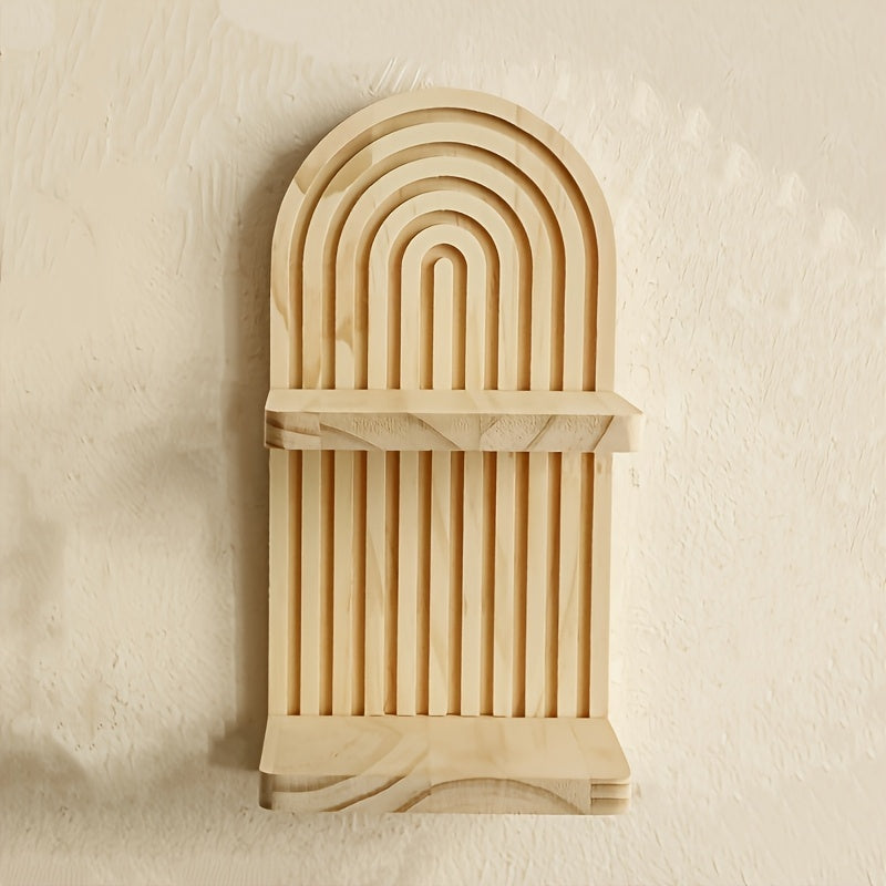 US Local 2 Wooden Double Wall Shelves - Simple Faux Wood Curved Shelves With Decorative Tops, Space-saving For Storing Plants, Books And Decorations - Versatile Wall-mounted Organizers For Your Living Room