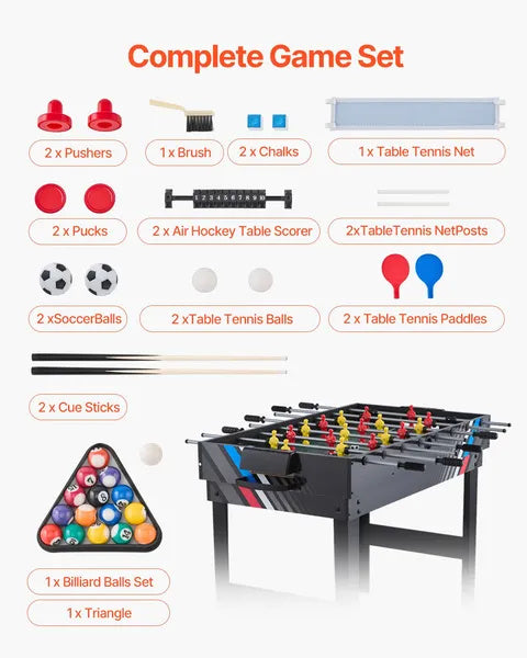 US Local 4-in-1 Combo Game Table Set, Air Hockey Table, Multi Combination Table With Air Hockey, Pool Billiard, Foosball, Ping Pong, Pushers & Pucks, Sports Arcade Table For Family Game Room Office