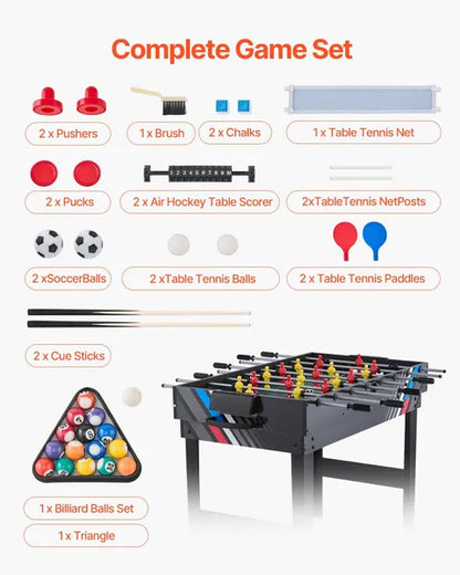 US Local 4-in-1 Combo Game Table Set, Air Hockey Table, Multi Combination Table With Air Hockey, Pool Billiard, Foosball, Ping Pong, Pushers & Pucks, Sports Arcade Table For Family Game Room Office