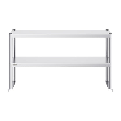 US Local VEVOR Double Overshelf, Double Tier Stainless Steel Overshelf, 12 X 48 Inch Double Deck Overshelf, Height Adjustable Overshelf Prep Work Table For Kitchen, Restaurant And Workshop