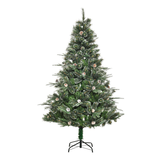 CA Local HOMCM 6 ft Artificial Christmas Snow Pine Tree Holiday Home Xmas Decoration With Automatic Open, Pinecone, Green
