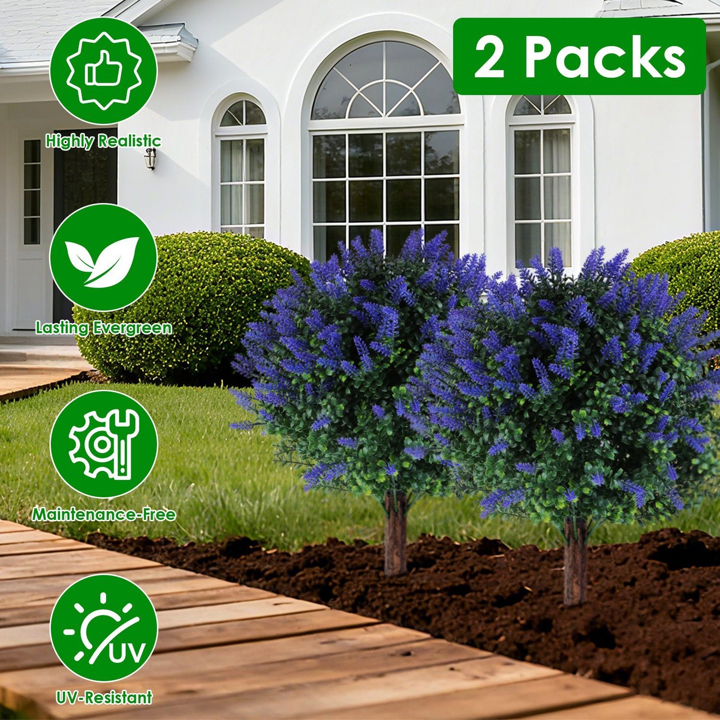 US Local 2 Packs Artificial Lavender Topiary Ball Trees UV Resistant Artificial Shrubs Fake Plants Evergreen Artificial Bush With Ground Spike For Indoor Outdoor Front Porch Garden