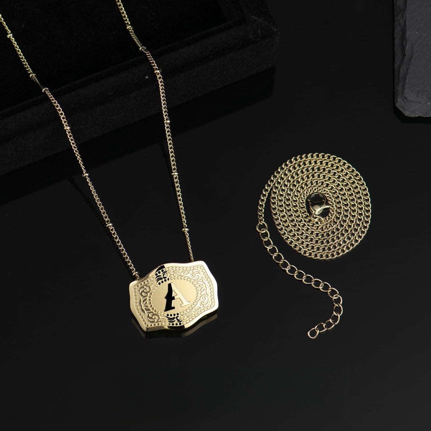 Gold-plated Embossed Slim Chain Adjustable Necklace