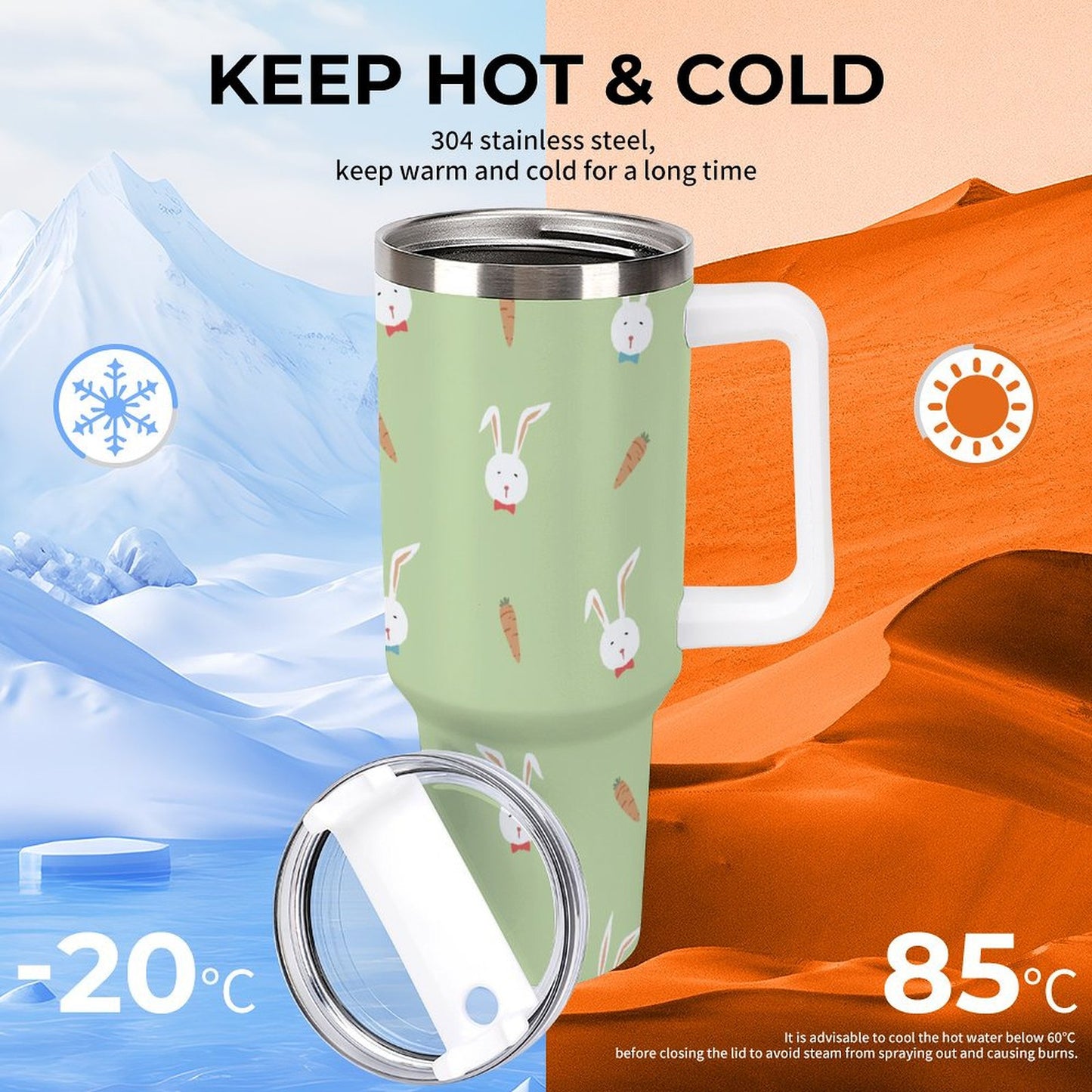 PHDT00524 POD US Local Tumbler 40oz Large Capacity Car Cup Rabbit Carrot Green