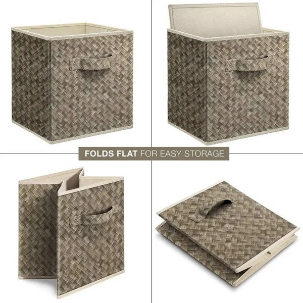 US Local 12 Inch Foldable Cube Storage Bins Set Of 6, Closet Organizers Bins And Storage Box For Toy Clothes-Brown