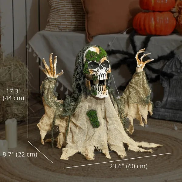 CA Local Life Size Halloween Animated Skeleton With Glowing LED Eyes, Animatronic Halloween Decorations, Battery Operated