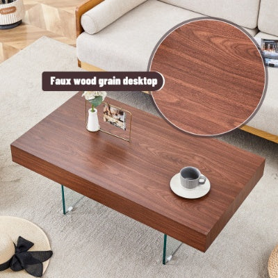 US Local Walnut Colored MDF Coffee Table - 39.3x21.6 With Tempered Glass Legs.Density Board Sticker,Reinforced Glass Legs.Walnut Colored Texture Sticker.