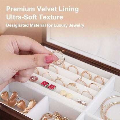 US Local Solid Wood Jewelry Storage Box Ladies Retro Wooden Necklace Jewelry Bracelet Watch Display Box Handmade Wedding Birthday Anniversary Jewelry Box