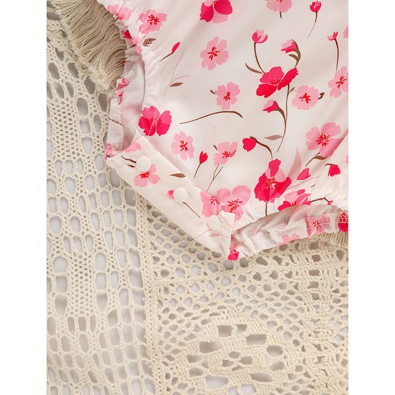 US Local Infant Girls' Floral Smocked Romper 'DADDY'S Girl' Embroidery Short Sleeve Crew Neck Adorable Princess Party Bodysuit