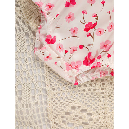 US Local Infant Girls' Floral Smocked Romper 'DADDY'S Girl' Embroidery Short Sleeve Crew Neck Adorable Princess Party Bodysuit