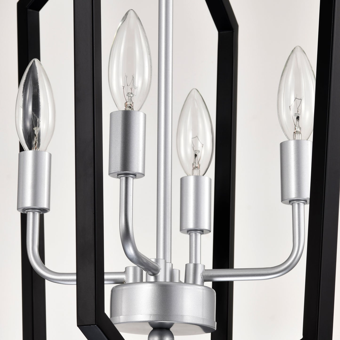 US Local 4-Light Farmhouse Kitchen Chandeliers, Matte Black And Sliver Vintage Rustic Cage Light Fixture Adjustable Height Chandeliers For Dining Room Hallway Foyer Entryway E12 Bulbs Not Included