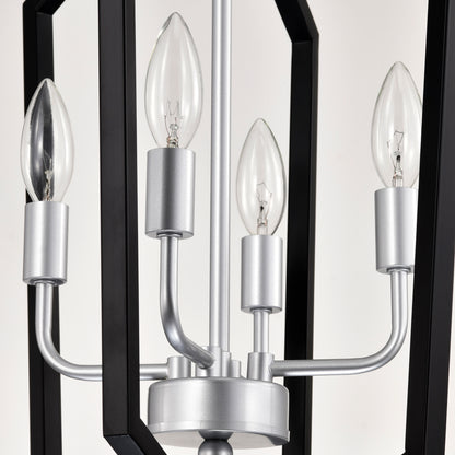 US Local 4-Light Farmhouse Kitchen Chandeliers, Matte Black And Sliver Vintage Rustic Cage Light Fixture Adjustable Height Chandeliers For Dining Room Hallway Foyer Entryway E12 Bulbs Not Included