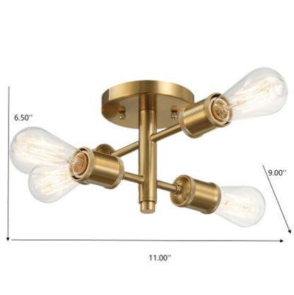 US Local Ephemeral Four Lights Semi Flush Mount Retro Hallway Kitchen Bedroom Living Room Ceiling Pendant 11 W X 6.5 H