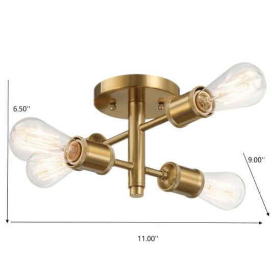 US Local Ephemeral Four Lights Semi Flush Mount Retro Hallway Kitchen Bedroom Living Room Ceiling Pendant 11 W X 6.5 H