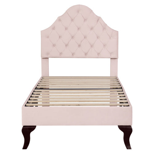 UK Local Upholstered Bed 90X190 With Slatted Frame And Headboard, Upholstered Bed With Height-adjustable Headboard, Youth Bed, Single Bed, Wooden Slat Support, Easy Assembly, Velvet, Pink