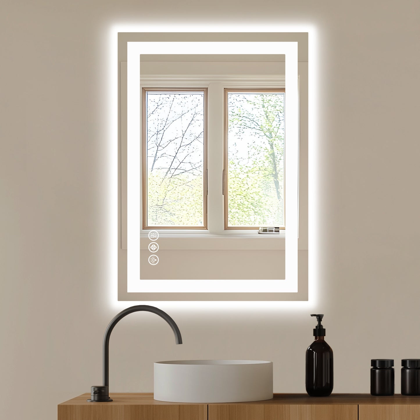 US Local Anti-fog LED Bathroom Mirror With Dual Light Source And Three Lighting Modes
