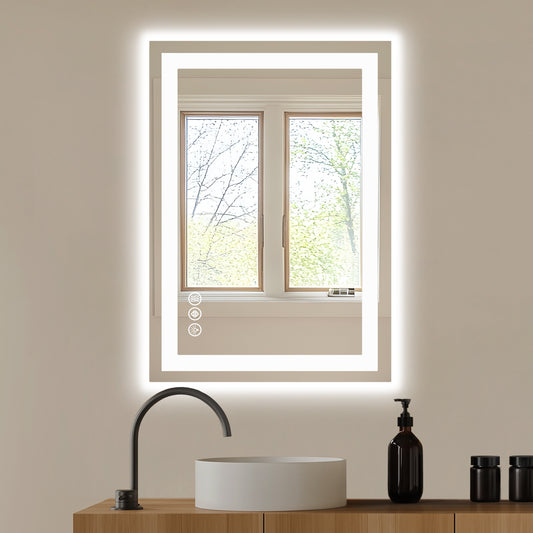 US Local Anti-fog LED Bathroom Mirror With Dual Light Source And Three Lighting Modes