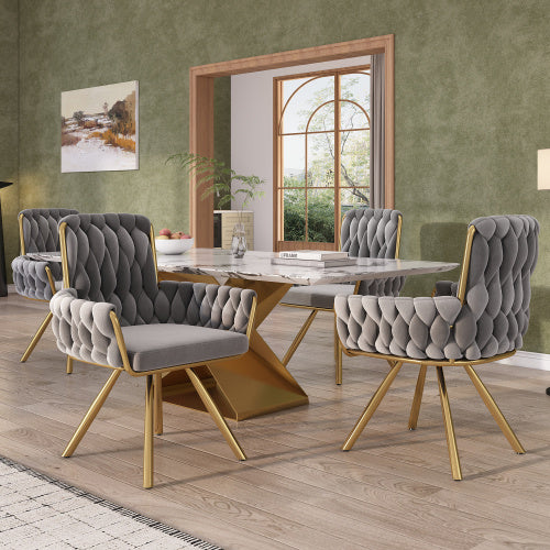UK Local Velvet Dining Chair, Armchair, Single Luxurious Living Room And Bedroom Swivel Chair, Leisure Swivel Chair With Four Metal Support Legs, Gray