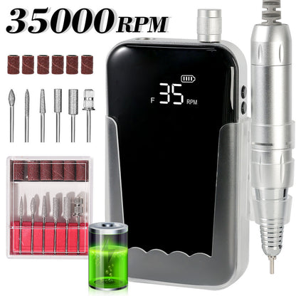 US Local Professional Electric Nail Drill, 45000 RPM Cordless Rechargeable E-File Machine, With 12 Bits, Sanding Bands, LCD Display For Acrylic Gel Nails