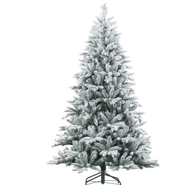 US Local 7 Ft Snow Flocked Artificial Christmas Tree With 1401 Tips, Foldable Metal Stand, Easy Assembly, Hinged Xmas Tree For Home, Office, Holiday, Green