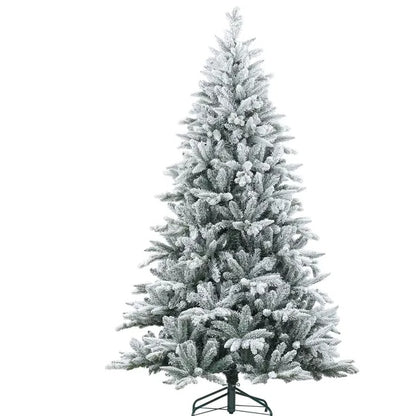 US Local 7 Ft Snow Flocked Artificial Christmas Tree With 1401 Tips, Foldable Metal Stand, Easy Assembly, Hinged Xmas Tree For Home, Office, Holiday, Green