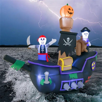 US Local 7 Ft Inflatable Halloween Pirate Boat With LED Light Blower