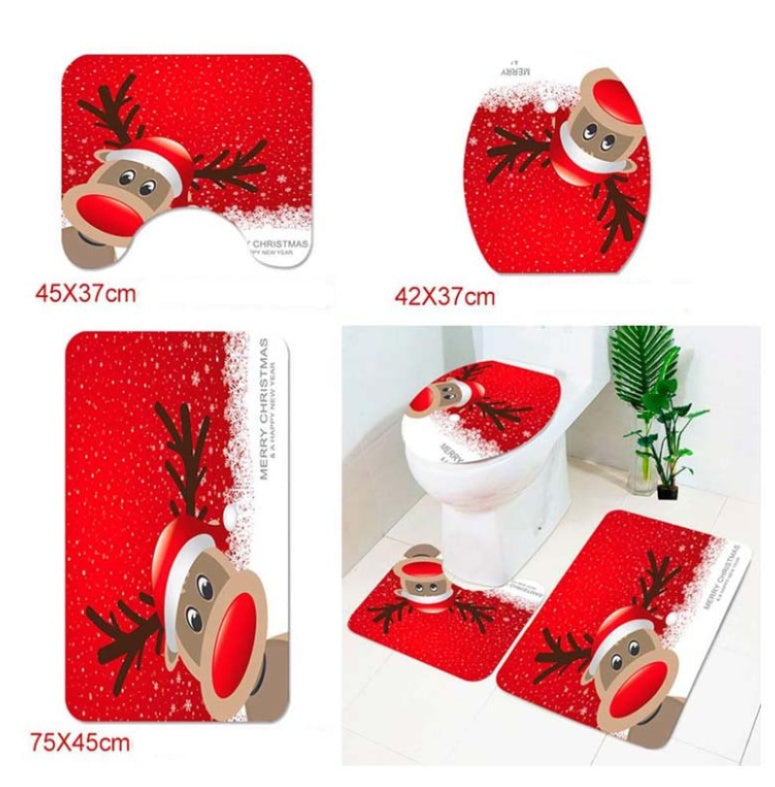 USA Local Merry Christmas Bathroom Curtain Santa Claus Toilet Seat Christmas Decorations