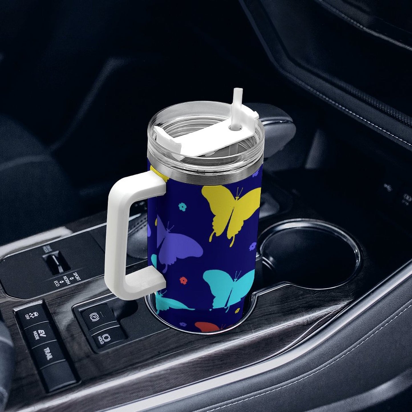 PHDT00506 POD US Local Tumbler 40oz Large Capacity Car Cup Butterfly Red Blue Yellow
