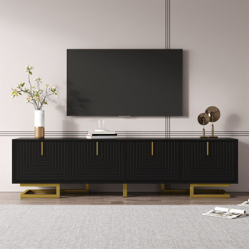 UK Local TV Cabinet, TV Stand With Textured Doors, TV Furniture, Golden Handles And Golden Legs