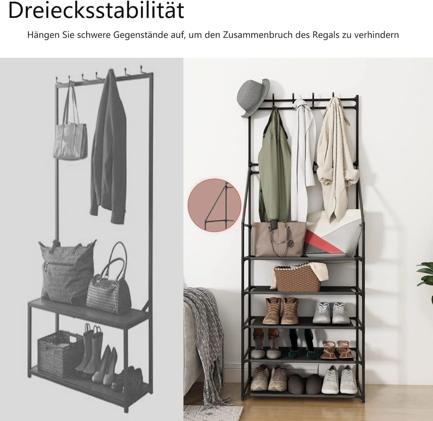 US Local 5-Tier Shoe Rack Shoe Storage For Entryway,Narrow Shoe Rack,Coat And Shoe Rack With 8 Hooks