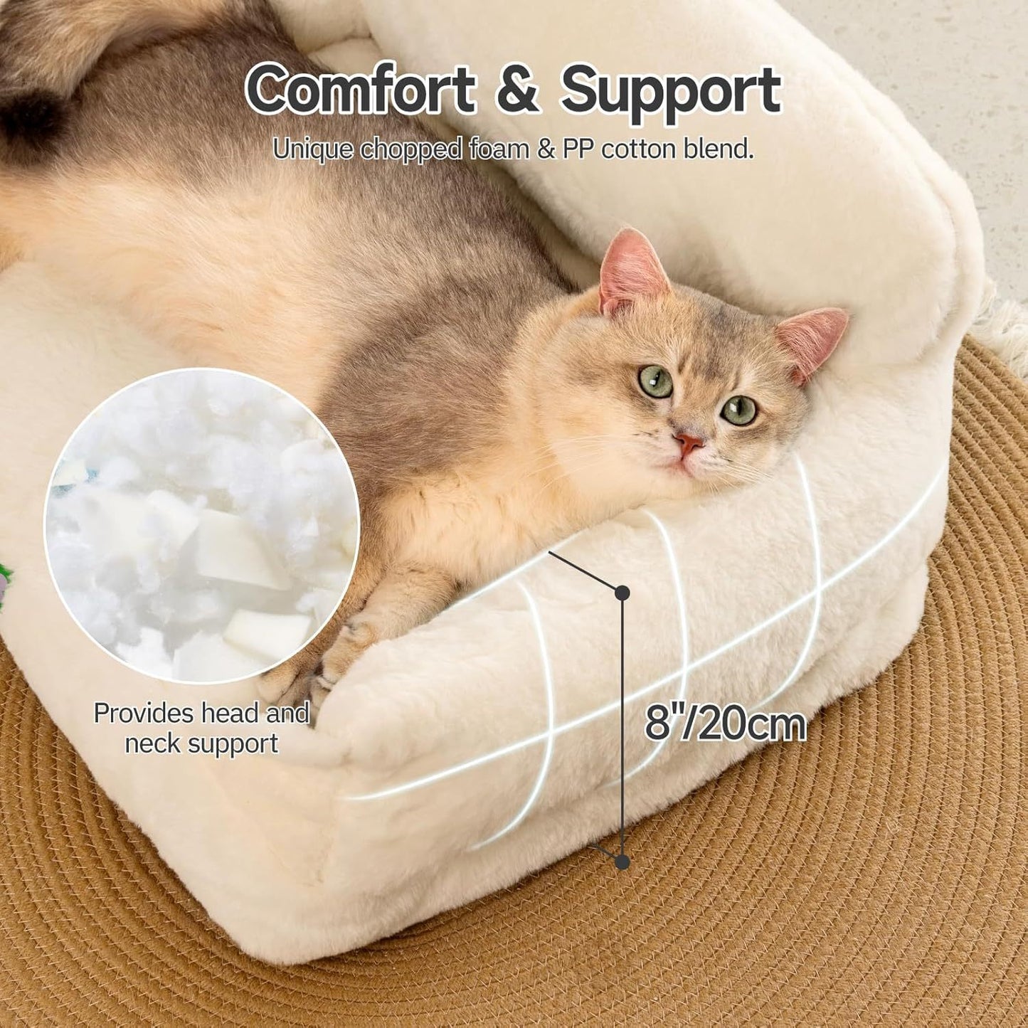 MEWOOFUN Cat Sofa Bed - Washable Pet Bed With Removable Cover & Non-Slip Bottom For Indoor Cats & Small Dogs White, Medium