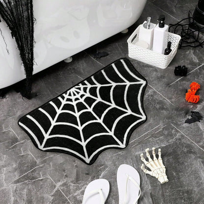 US Local Halloween Carpet 23.6x15.7 Inches And 31.5x19Inches Gothic Carpet Spider Web Indoor Rug Halloween Bathroom Mat Non-Slip Carpet Spider Web Bath Mat Suitable For Front Door, Bedroom, Living Room