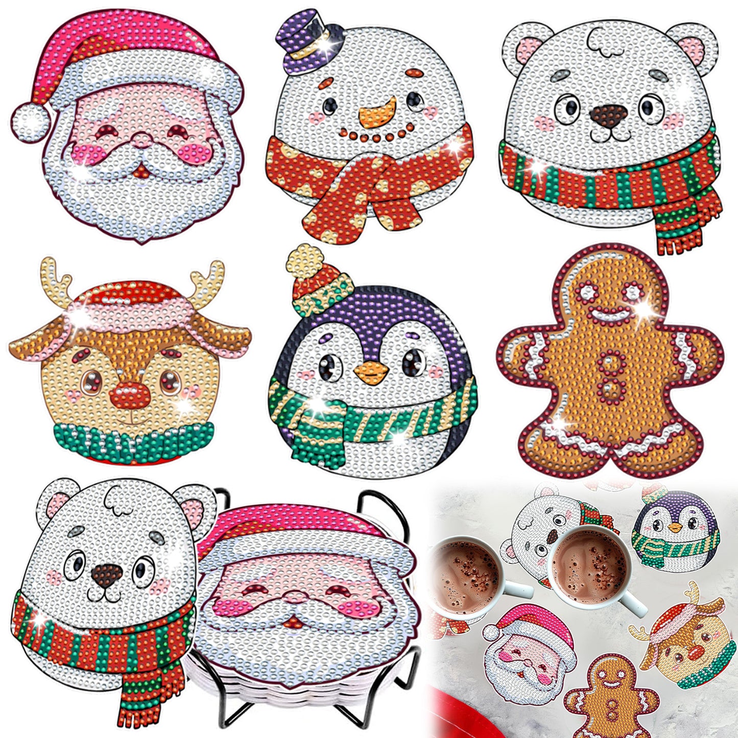 6Packs Christmas Rhinestones Art Coaster