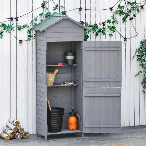 UK Local Outsunny Wooden Garden Storage Shed Utility Gardener Cabinet W 3 Shelves, Tilted-felt Roof And Two Lockable Doors, 79cm X 49cm X 191.5cm, Dark Grey
