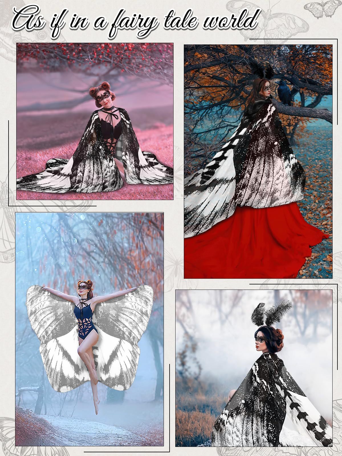 3 Pcs Moth Butterfly Wings Cape Set   Costume Moth Wings Moth Cape With Headband Lace Mask For Halloween-Ban On Selling On Amazon