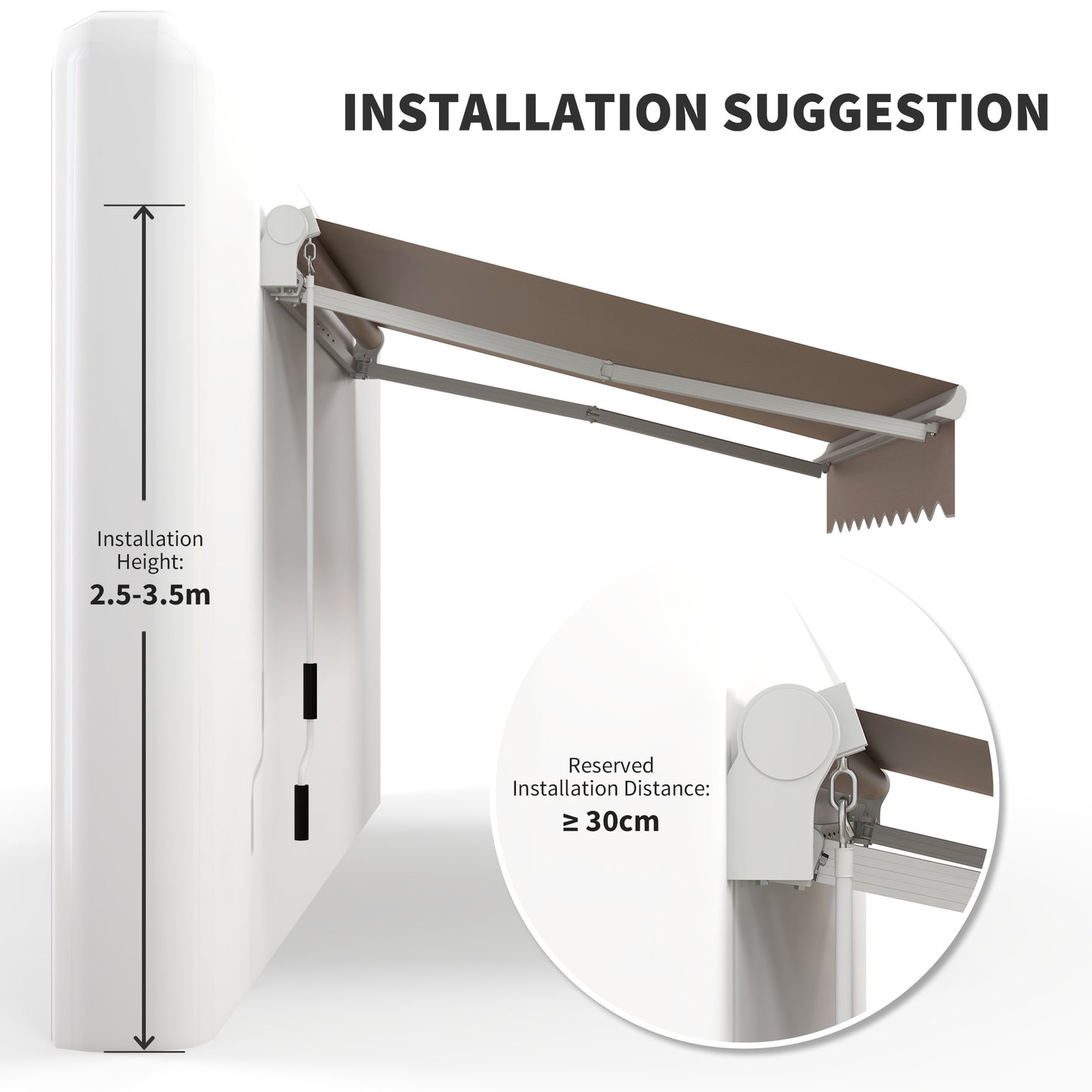 US Local 8' X 6.6' Patio Retractable Awning Manual Exterior Sun Shade Deck Window Cover, Brown