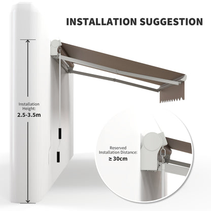 US Local 8' X 6.6' Patio Retractable Awning Manual Exterior Sun Shade Deck Window Cover, Brown